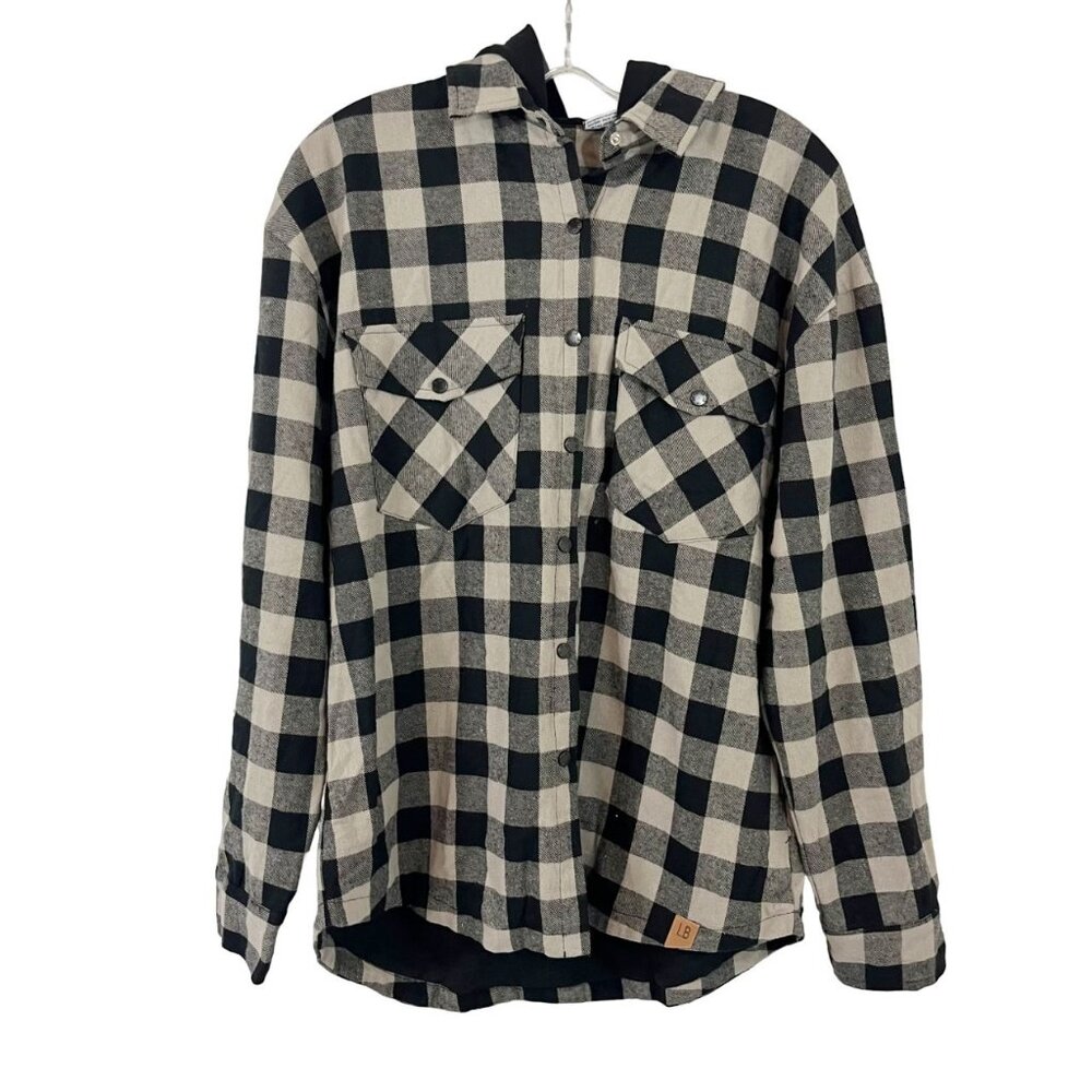 NEW Little Bipsy Gray Black Buffalo Check Plaid Hooded Jacket Shacket Boys Large